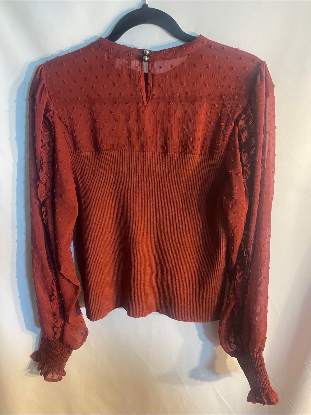 Sam Edelman Rust-Orange Textured Ruffle Top - Picture 3 of 4